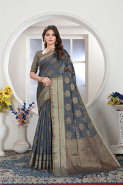Grey Zari Woven Design Chanderi Cotton Saree